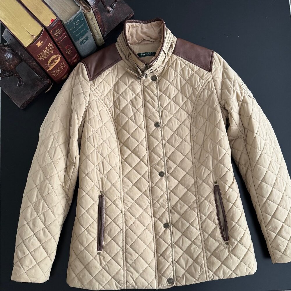 Lauren Ralph Lauren Quilted Equestrian Jacket with Faux Leather Trim Size S